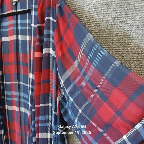 Torrid Kimono Duster Chiffon Maxi High Low Plus Size 5/6 Plaid Sheer Red - Picture 7 of 10